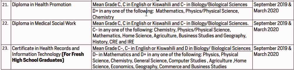 kmtc courses and fee structure