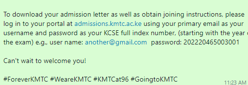 download kmtc admission letter